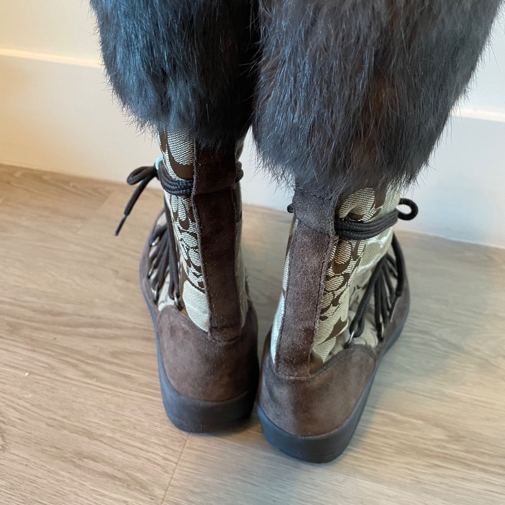 Coach Fur Brown Monogram Patchwork Winter Boots - image 6